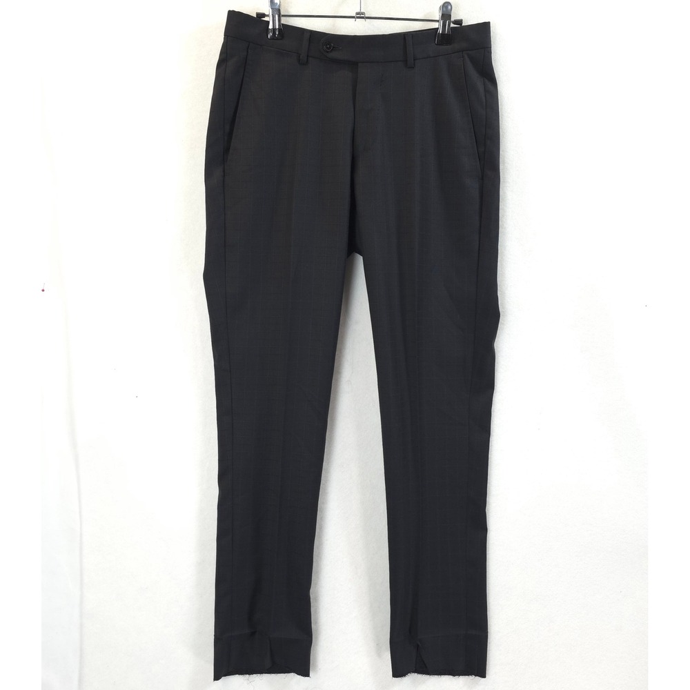 Ermenegildo Zegna Torino Trousers Wool Micro-Check Charcoal Men 46C 30 x 29